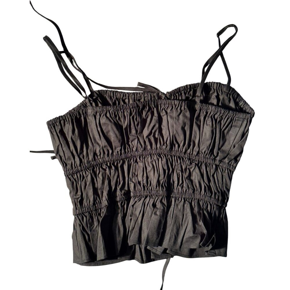 WAYF Black Ruched Bustier Crop Top S